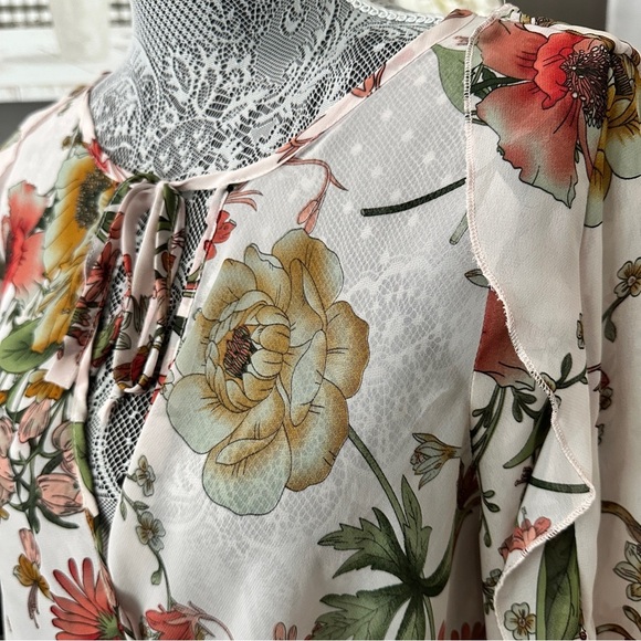 Charlotte Russe Floral Ruffle Sleeve Sheer Peasant Blouse | Size M - Picture 3 of 13